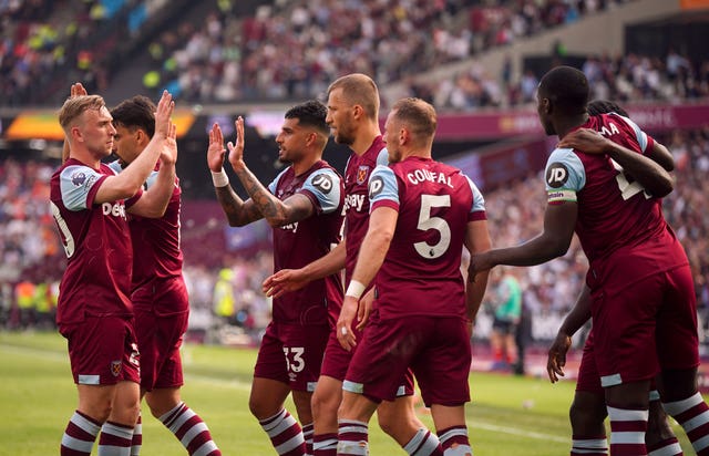West Ham players celebrate a goal