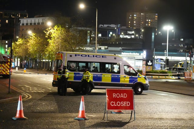 Emergency services outside a bus station in Glasgow