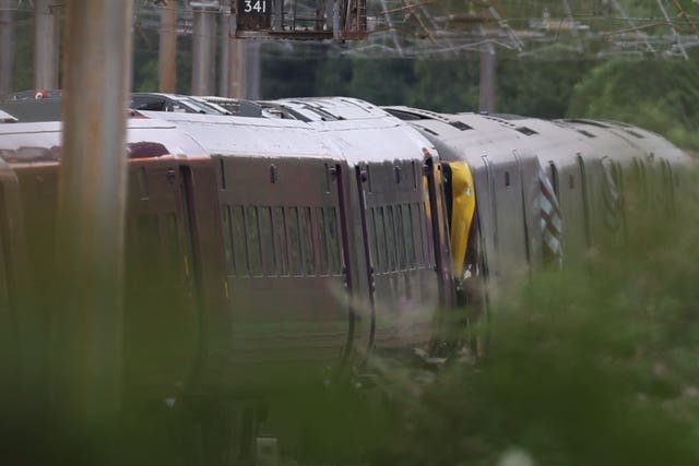 The scene just south of the Elstow interchange between the A421 and the A6 in Bedford South after two East Midlands Railway (EMR) trains were involved in a collision around 5.15pm on Friday