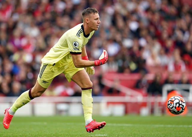 Arsenal goalkeeper Bernd Leno rolls out the ball during a Premier League match