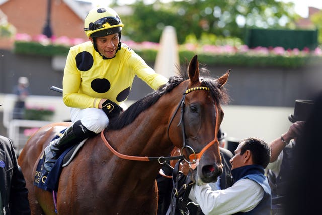 Sean Levey aboard Rosallion after winning at Royal Ascot last year 