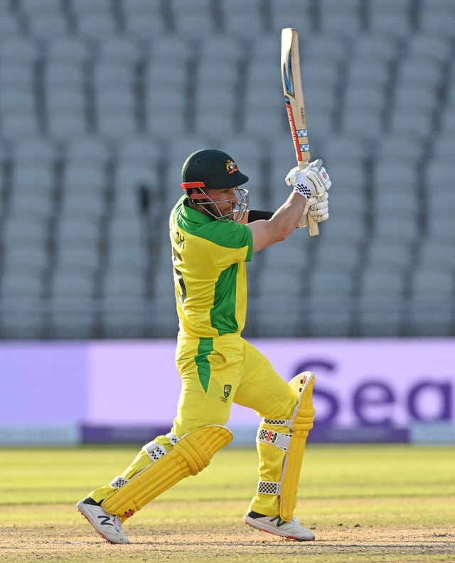 Australia’s Aaron Finch follows through with his bat during the second Royal London ODI match at Emirates Old Trafford, Manchester