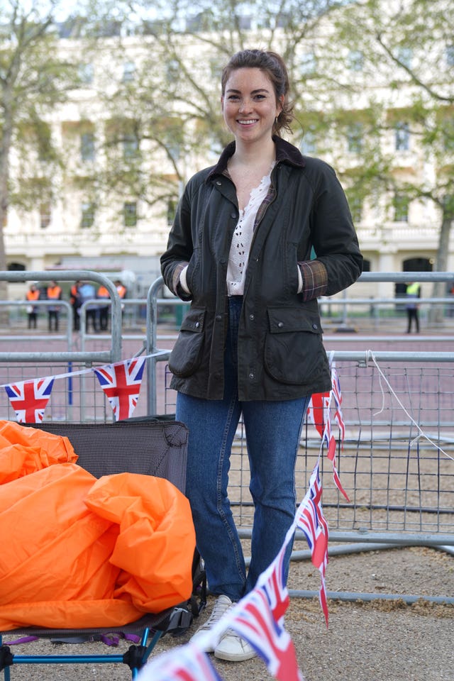 Sarah Exner, from Texas, who is already in position along The Mall in central London ahead of the coronation