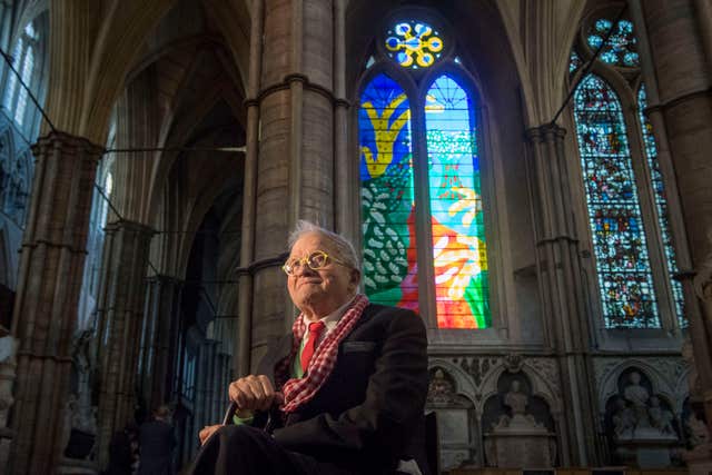 David Hockney in front of The Queen's Window