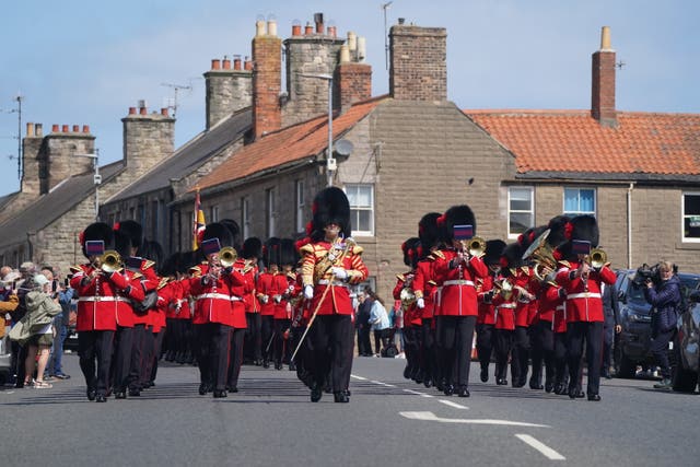 Soldiers march in the town
