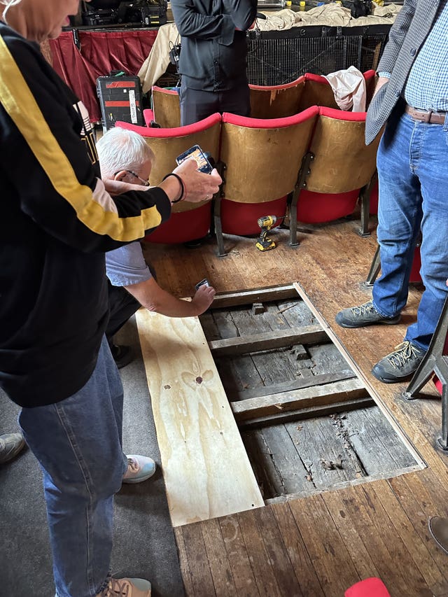 The medieval oak planks uncovered in St George's Guildhall in King's Lynn, Norfolk