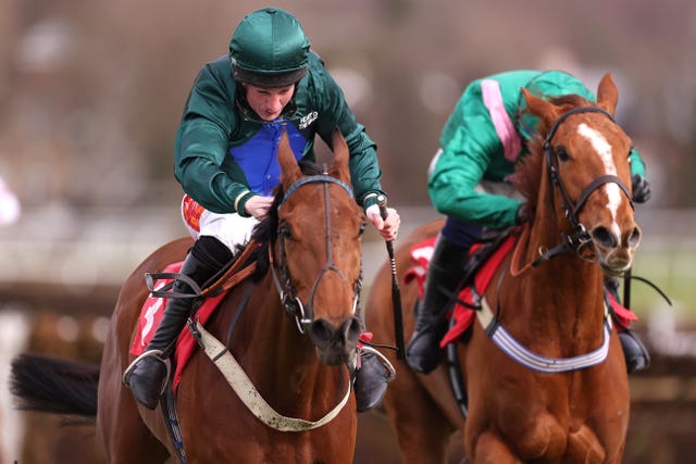 Spirit D'Aunou (left) and Jamie Moore won the opening race at Sandown 