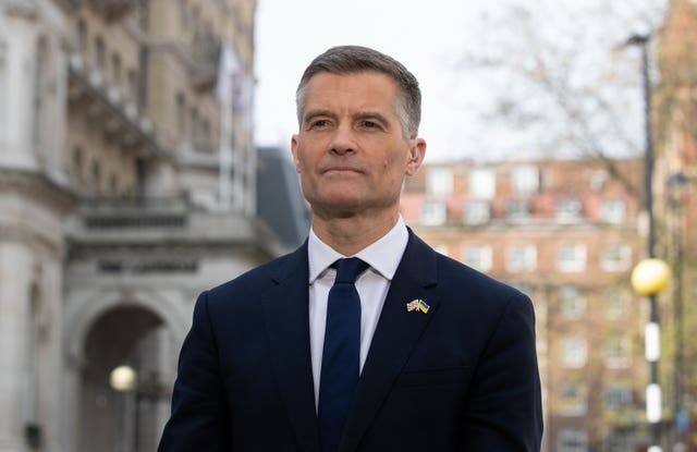 Transport Secretary Mark Harper speaks to media outside BBC Broadcasting House in London 