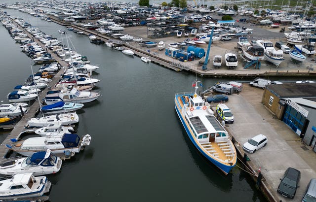 A cruise boat called the Dorset Belle (right) was impounded at Cobb’s Quay Marina in Poole following the incident (Andrew Matthews/PA)