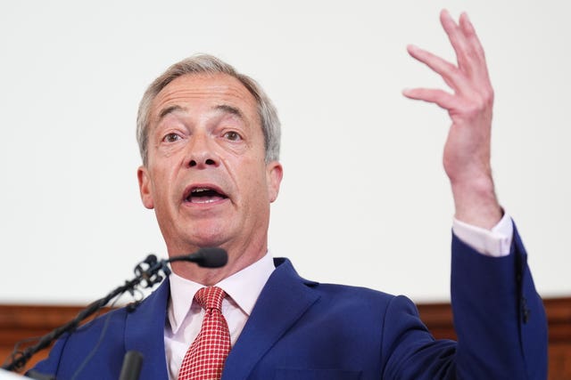 Reform UK leader Nigel Farage speaks to the media during a press conference at The Wellington, central London