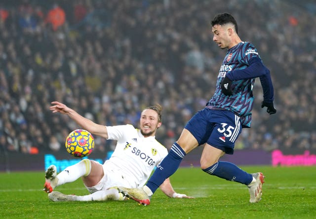 Gabriel Martinelli, right, scores his and Arsenal's second goal