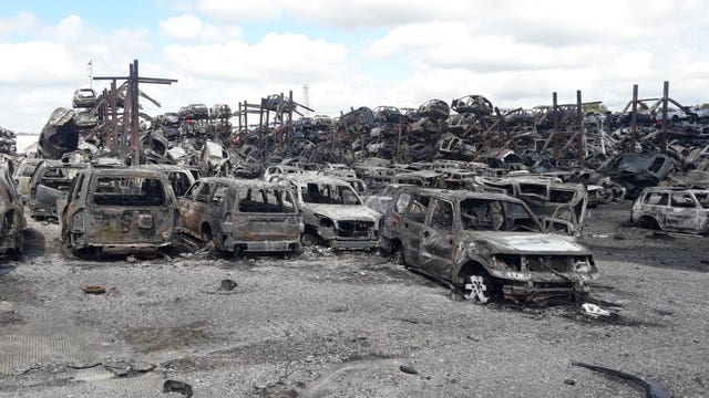 Around 900 cars were damaged during the blaze on Friday night (South Yorkshire Fire and Rescue/PA)