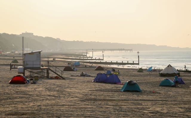 Tents pitched up on Bournemouth beach 