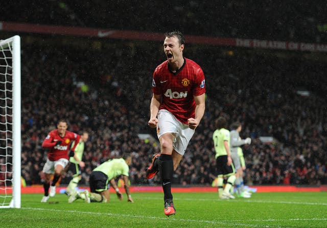 Manchester United's Jonny Evans celebrates scoring his side's first goal of the game