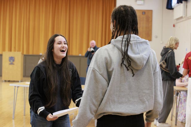 Ciara Wilson (left) and Leah Horan after receiving their A-level results at Belfast High School