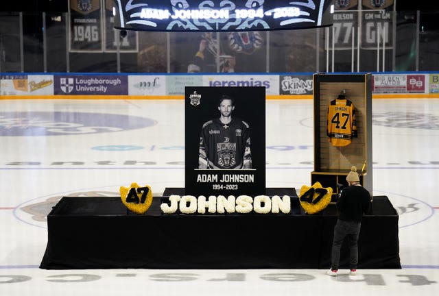 A memorial for Adam Johnson at Nottingham's Motorpoint Arena