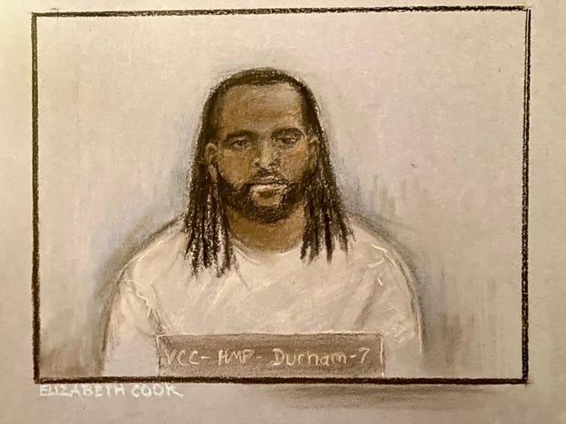 Court artist sketch of Jay Emmanuel-Thomas in the dock