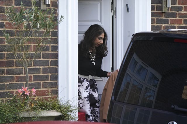 Suella Braverman outside her home in, Bushey, Hertfordshire, after her sacking by the Prime Minister