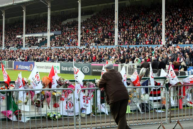 People paid their respects to Nevin Spence during a memorial service at Ulster’s Kingspan Stadium following his death in September 2012 