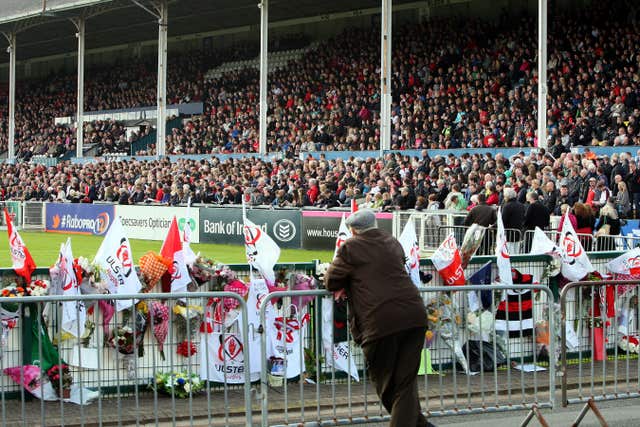 People paid their respects to Nevin Spence during a memorial service at Ulster’s Kingspan Stadium following his death in September 2012