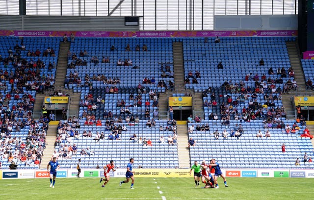 Empty seats in the stands during the Rugby Sevens at Coventry Stadium