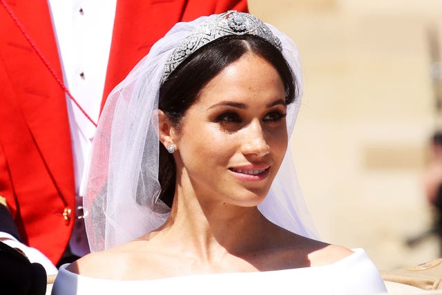 The Duchess of Sussex wearing Queen Mary's diamond bandeau tiara during her wedding. Chris Jackson/PA Wire