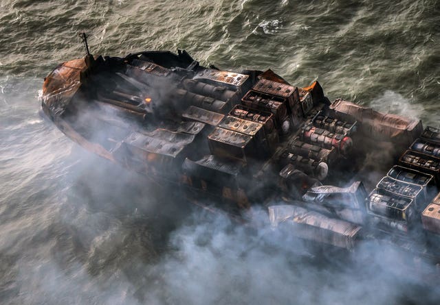 The Solong container ship drifts in the Humber Estuary