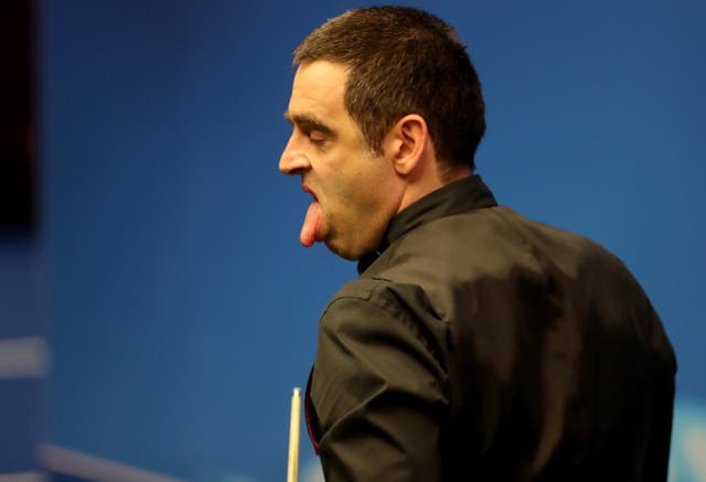 Ronnie O’Sullivan reacts during his match with Stephen Maguire