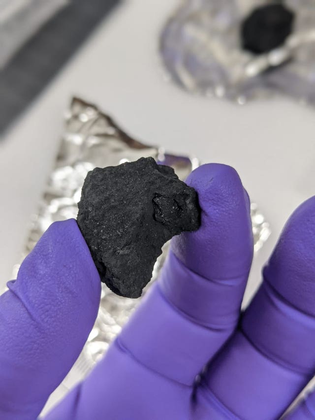 Fragment from a meteorite, likely to be known as the Winchcombe meteorite, which is an extremely rare type called a carbonaceous chondrite