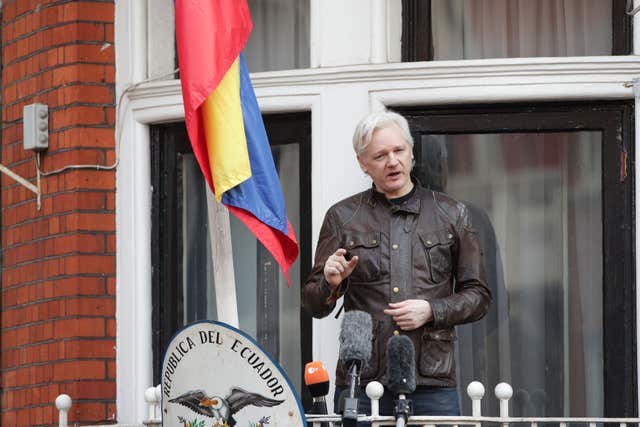Julian Assange speaking from the balcony of the Ecuadorian embassy in London