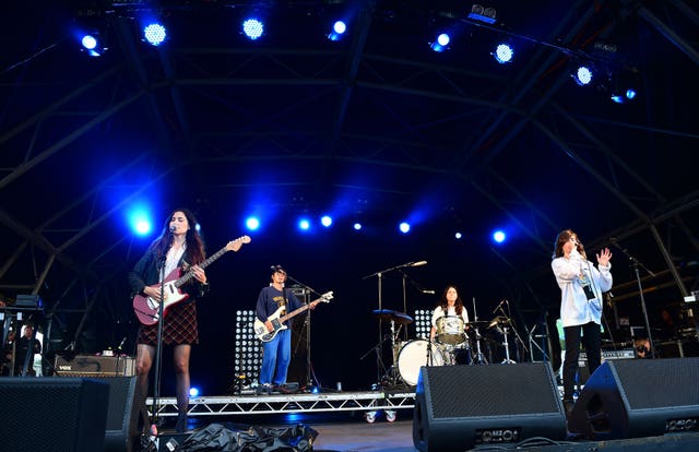 Rock band Warpaint on stage