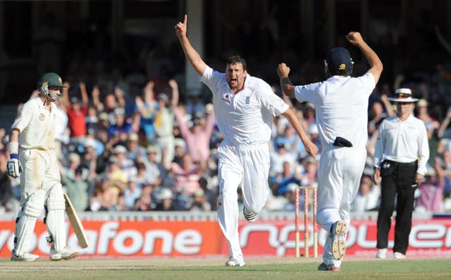 Steve Harmison raises his arm in celebration during the 2009 Ashes