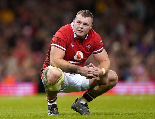 Dewi Lake takes a rest during Wales' match against the Barbarians