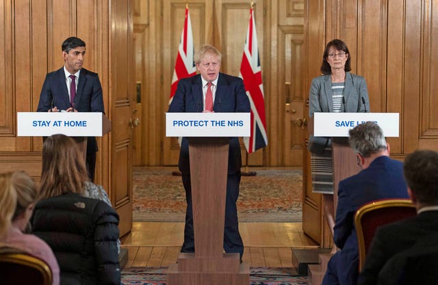 Prime Minister Boris Johnson, Chancellor Rishi Sunak and Dr Jenny Harries (Julian Simmonds/Daily Telegraph/PA Wire)