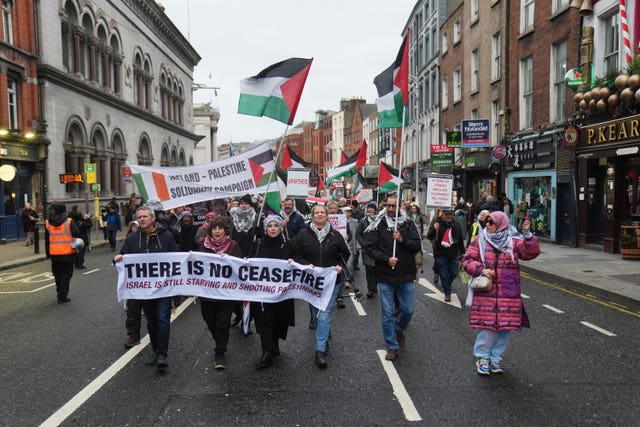 Members of the Dublin branch of the Ireland-Palestine Solidarity Campaign marching through the city