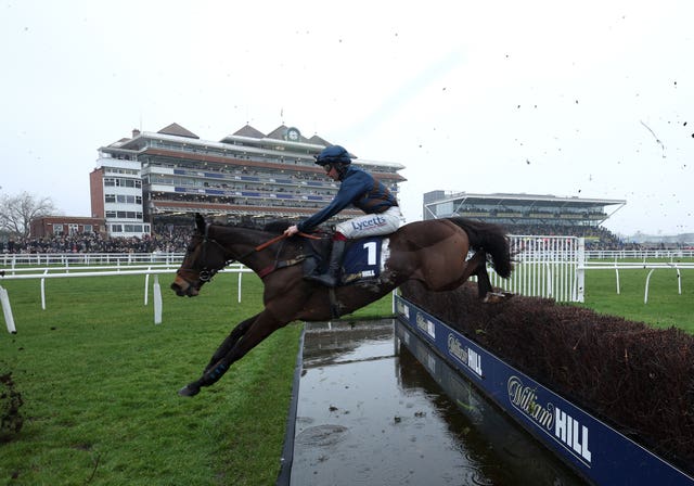 Djelo clears the water jump at Newbury