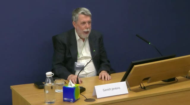Screen grab taken from the Post Office Horizon IT Inquiry of Gareth Jenkins, former distinguished engineer at Fujitsu Services Ltd, giving evidence to the inquiry at Aldwych House, central London. 