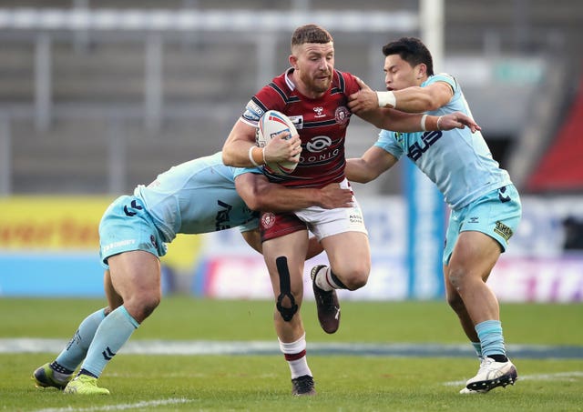 Jackson Hastings, centre, was named Man of Steel in 2019 (Martin Rickett/PA)