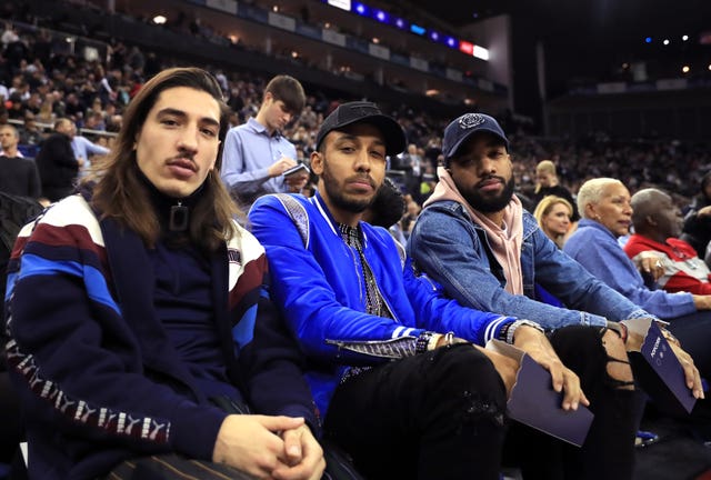 Arsenal players Hector Bellerin, Pierre-Emerick Aubameyang and Alexandre Lacazette