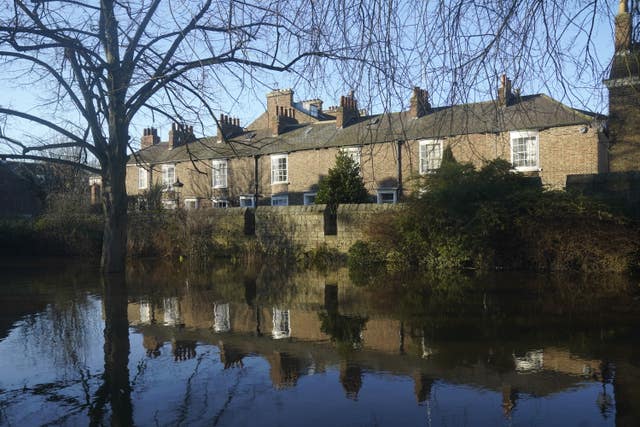 Flood water near properties in York after the River Ouse burst its banks