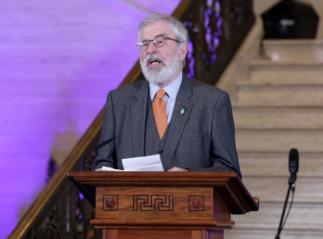Gerry Adams speaking during the ceremony in the Great Hall at Stormont 