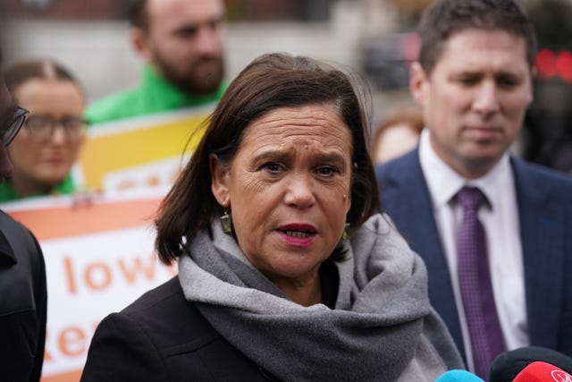 Mary Lou McDonald speaking to the media