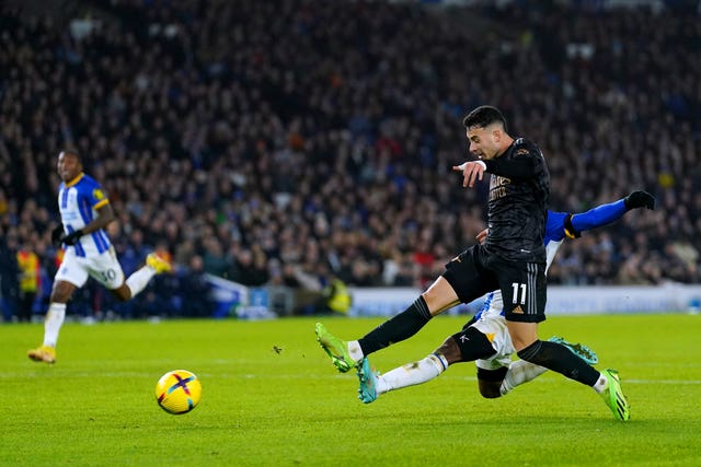 Gabriel Martinelli scores Arsenal's fourth goal at Brighton