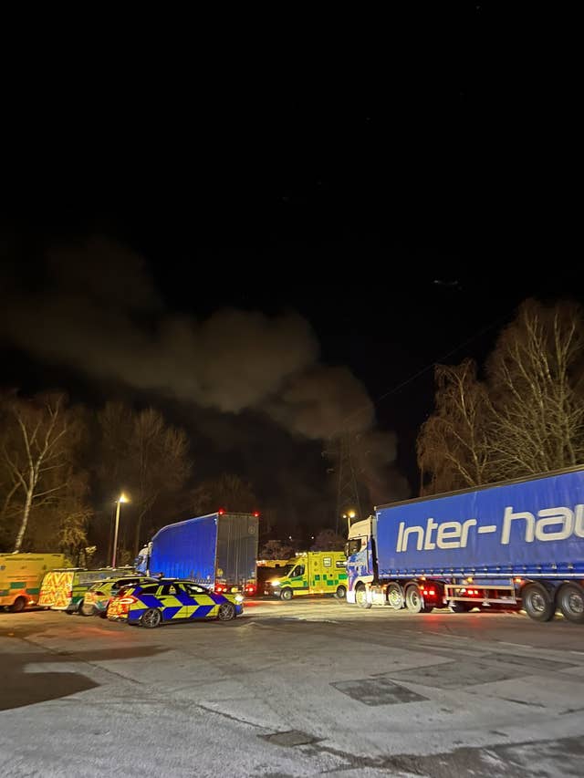 Emergency services at the scene at Severn Road, Treforest, following an explosion at an industrial estate 