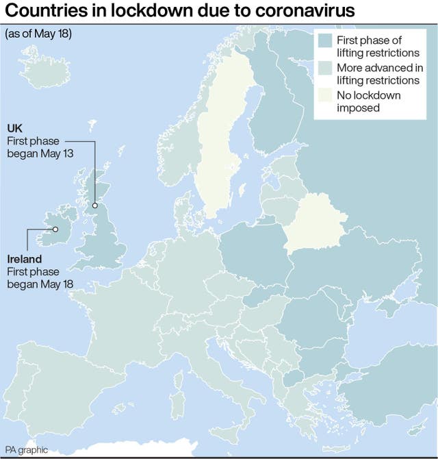Countries in lockdown due to coronavirus graphic