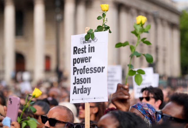 A sign at Jason Arday vigil