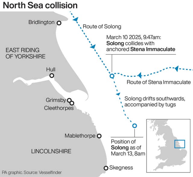 Location of North Sea collision off the Humber coast 
