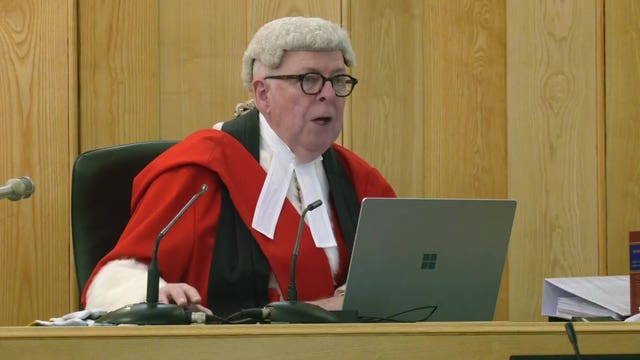 Screen grab taken from video of Mr Justice Cavanagh during the sentencing at the Old Bailey in London, of Sara Sharif’s father Urfan Sharif, stepmother Beinash Batool, and uncle Faisal Malik for the 10-year-old’s death. 