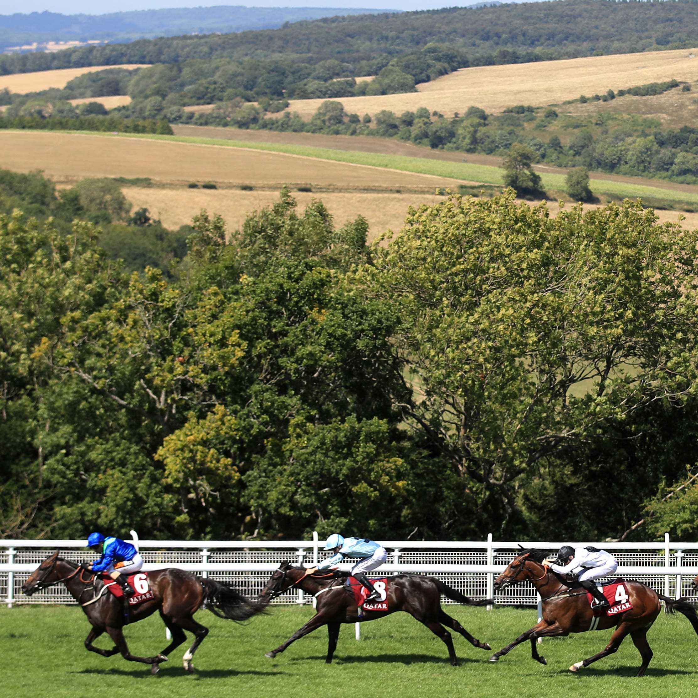 Dark Vision (left) comes home to win the Vintage Stakes at Goodwood