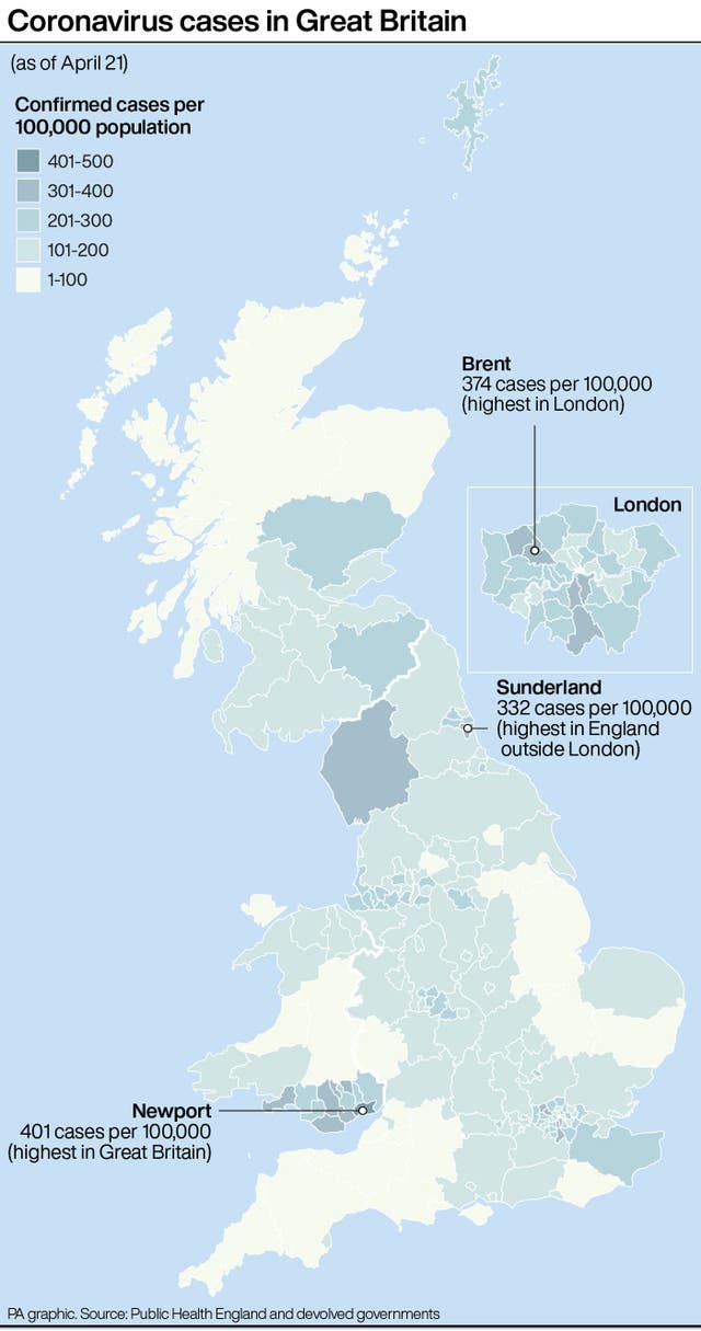 Coronavirus cases in Great Britain